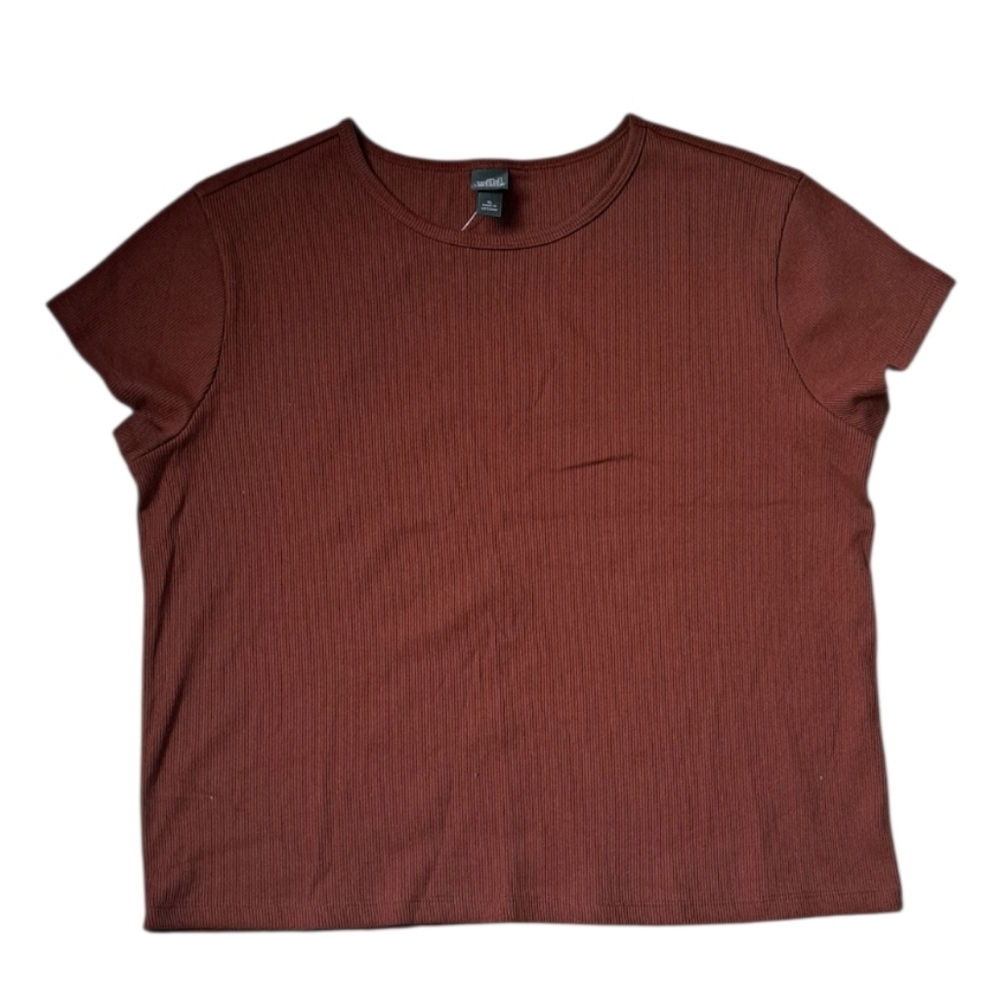 Short Sleeve Ribbed Tee in Rust Color